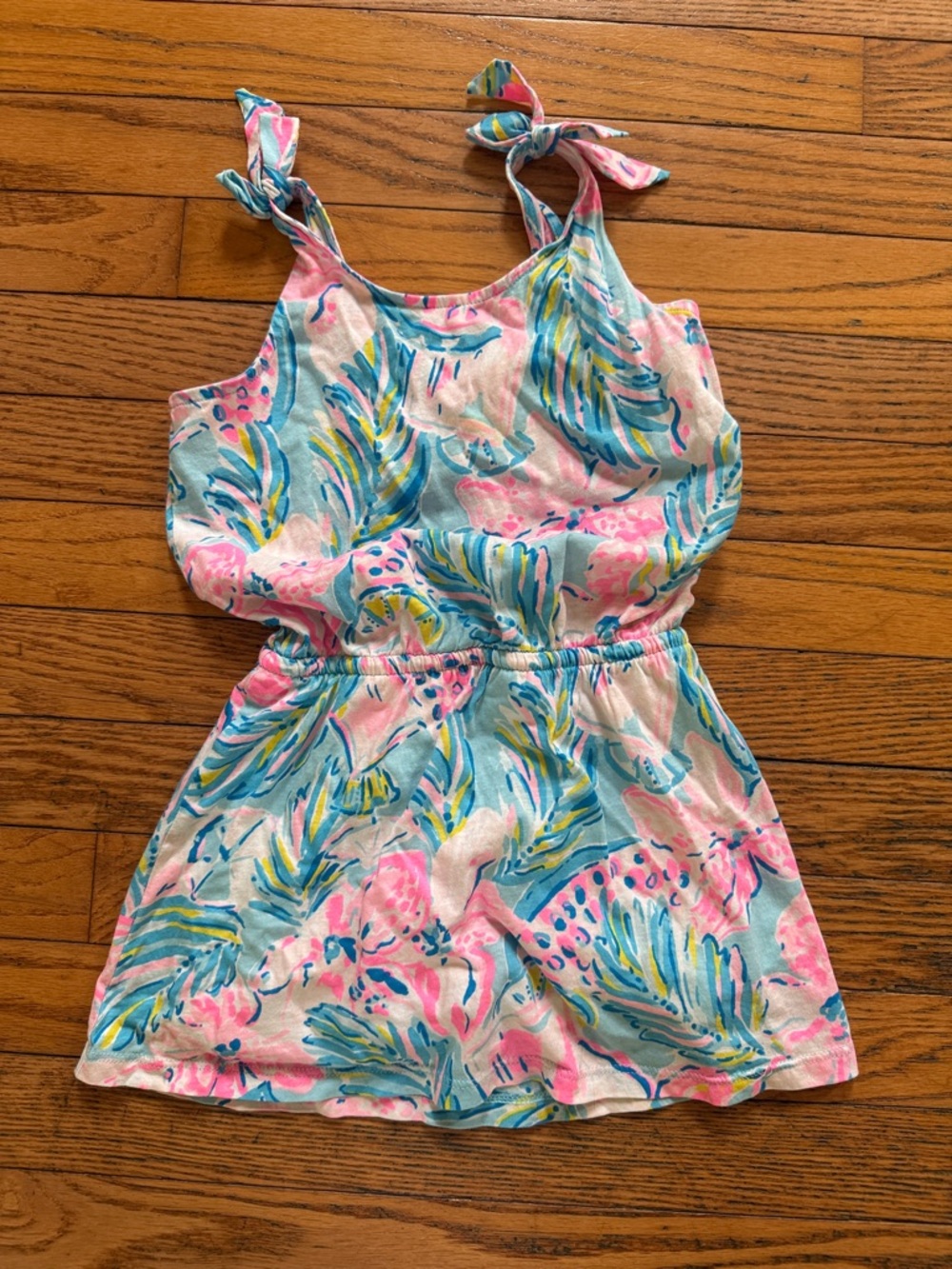 Lilly Pulitzer Girls Tropical Print Tie-Shoulder Dress in Pink, Blue, Yellow